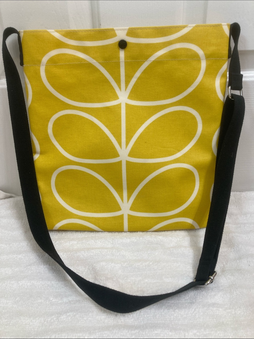 Orla Kiely Yellow and White Floral Canvas Crossbody Bag with Black Strap